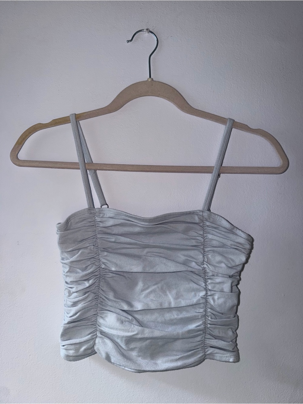 Baby Blue Ruched Satin Cami Top